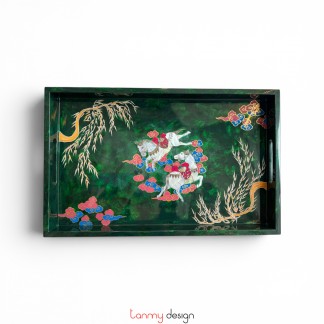Khay sơn mài họa tiết Liễu Mã 25x40 cm